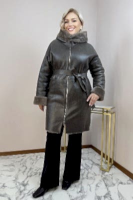 Фото товара Дубленка 1013.MSK-158 SILK (мех бежевый), серо-бежевый