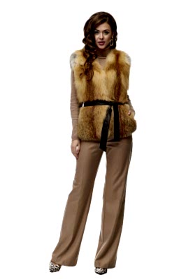 Фото товара Жилет лиса (вырез) черный пояс, рыжий