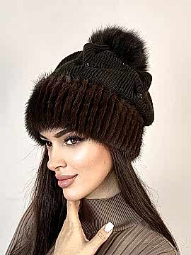 Фото товара Шапка SHWTRMNT005 трикотаж/норка, темно-коричневый