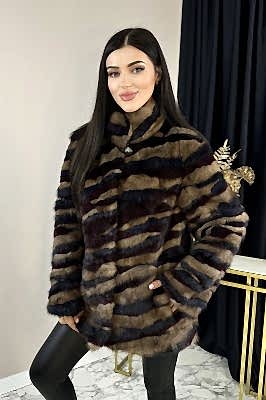 Фото товара Куртка норка 001/1246В (куски), бежево-бордовый