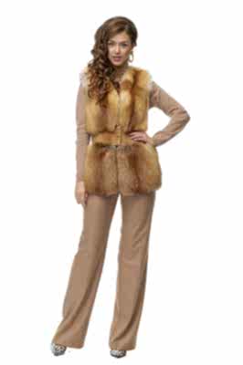 Фото товара Жилет лиса дикая (б/ворот + пояс замша), рыжий