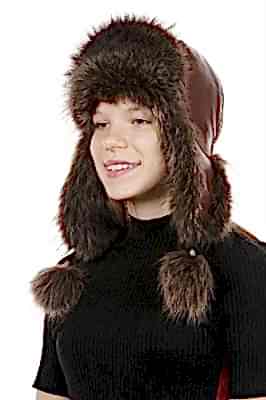 Фото товара Ушанка UWKKME001.004 енот кожа, Светло-коричневый/Черный