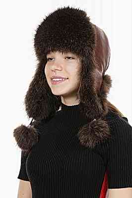 Фото товара Ушанка UWKKME001.004 енот кожа, Коричневый/Кирпичный 