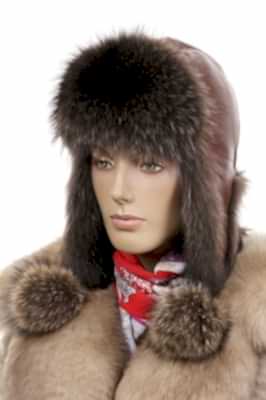 Фото товара Ушанка UWKKME001 енот кожа, Бурый/Кирпичный