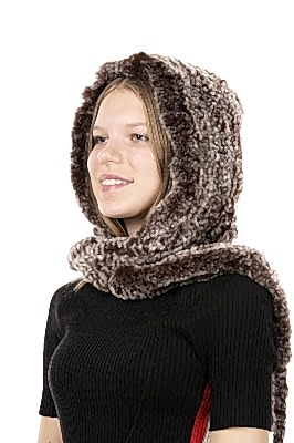 Фото товара Капор женский из меха кролика 001(вязка), Коричневая бриза